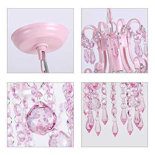 QS Q&S Mini Crystal Chandelier, Modern Pink Chandelier,Small Hanging Light Fixture for Princess Room Dressing Room Bathroom Clothing Store Salon W11.8 1 Light E26. UL Listed - Image 5