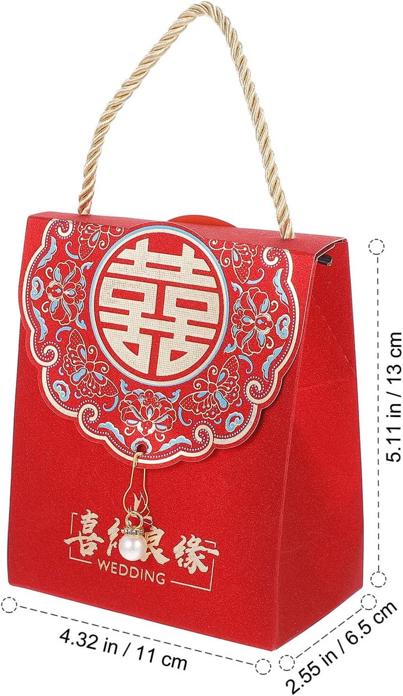 Healeved Chinese Wedding Candy Boxes 8pcs Paper Candy Package Boxes with Handle for Guests Traditional Chinese Style Wrapping Supplies - Image 2