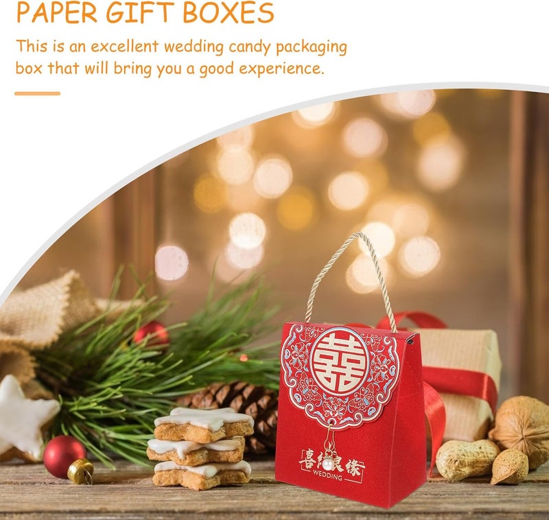 Healeved Chinese Wedding Candy Boxes 8pcs Paper Candy Package Boxes with Handle for Guests Traditional Chinese Style Wrapping Supplies - Image 3