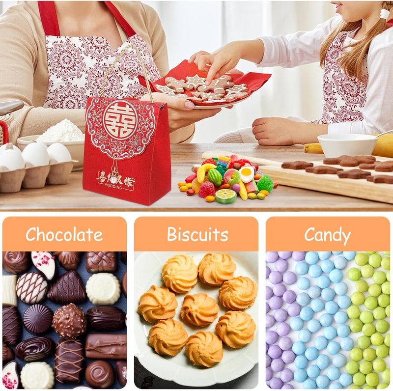 Healeved Chinese Wedding Candy Boxes 8pcs Paper Candy Package Boxes with Handle for Guests Traditional Chinese Style Wrapping Supplies - Image 4