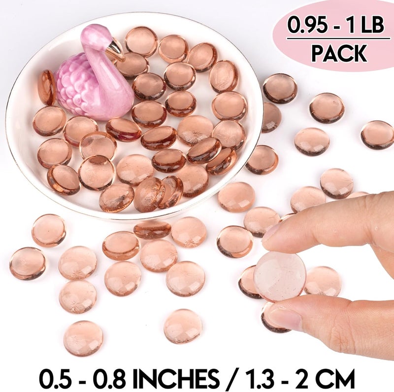 Meschett 0.44KG Glass Marbles, Transparent and Smooth Flat Glass Beads for Vases, Mosaic Gem Pebbles for Aquarium Decor, Floral Arrangements, Mancala Stones, Vase Filler and Crafts, Pink - Image 3