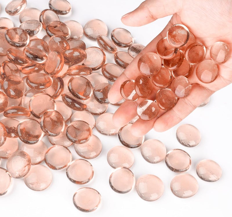 Meschett 0.44KG Glass Marbles, Transparent and Smooth Flat Glass Beads for Vases, Mosaic Gem Pebbles for Aquarium Decor, Floral Arrangements, Mancala Stones, Vase Filler and Crafts, Pink - Image 1
