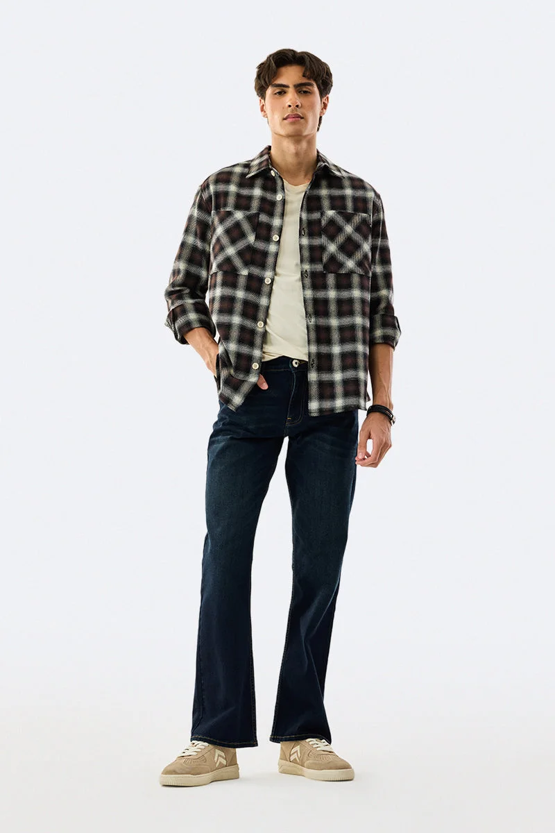 SNITCH Dark Blue Solid Flared Fit Casual Jeans