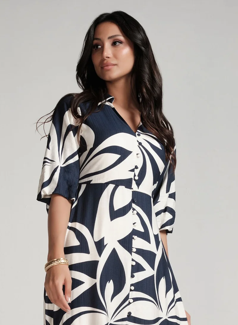 Zigzag Floral Print Maxi Dress