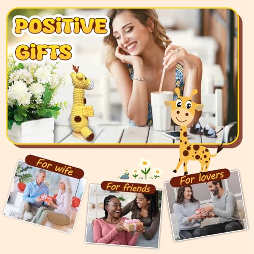 utosday Positive Crochet Animals Giraffe Birthday Gifts Easter Basket Essentials Stuffers for Women Daughter Friend, Handmade Emotional Support Crochet Giraffe for Mothers Day Graduation Teacher Appreciation - Image 5