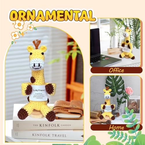 utosday Positive Crochet Animals Giraffe Birthday Gifts Easter Basket Essentials Stuffers for Women Daughter Friend, Handmade Emotional Support Crochet Giraffe for Mothers Day Graduation Teacher Appreciation - Image 3