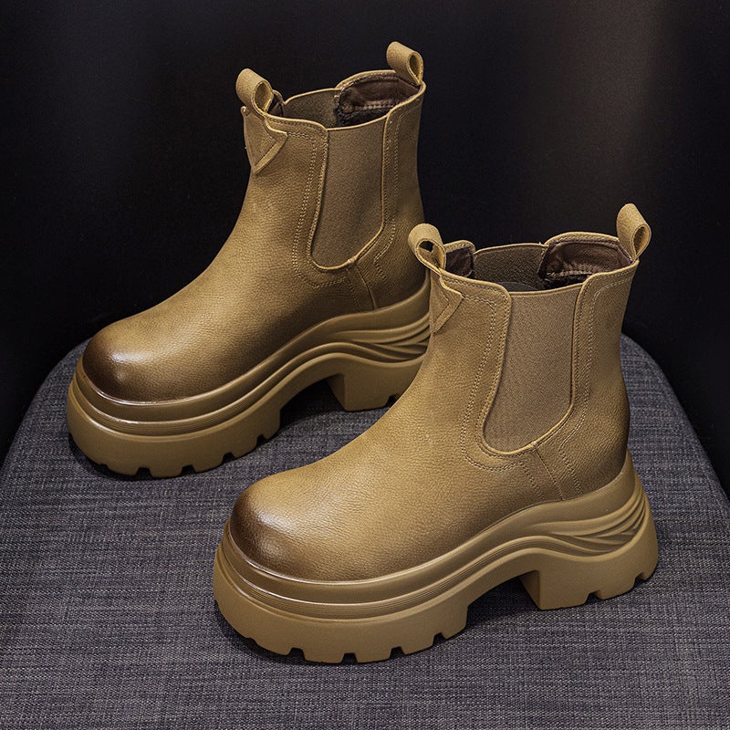 Thick-Soled Height-Increasing Martin Boots for Women, 2026 Autumn and Winter New Casual Fashion British Style Slip-On Versatile Chimney Boots for Women - Image 3