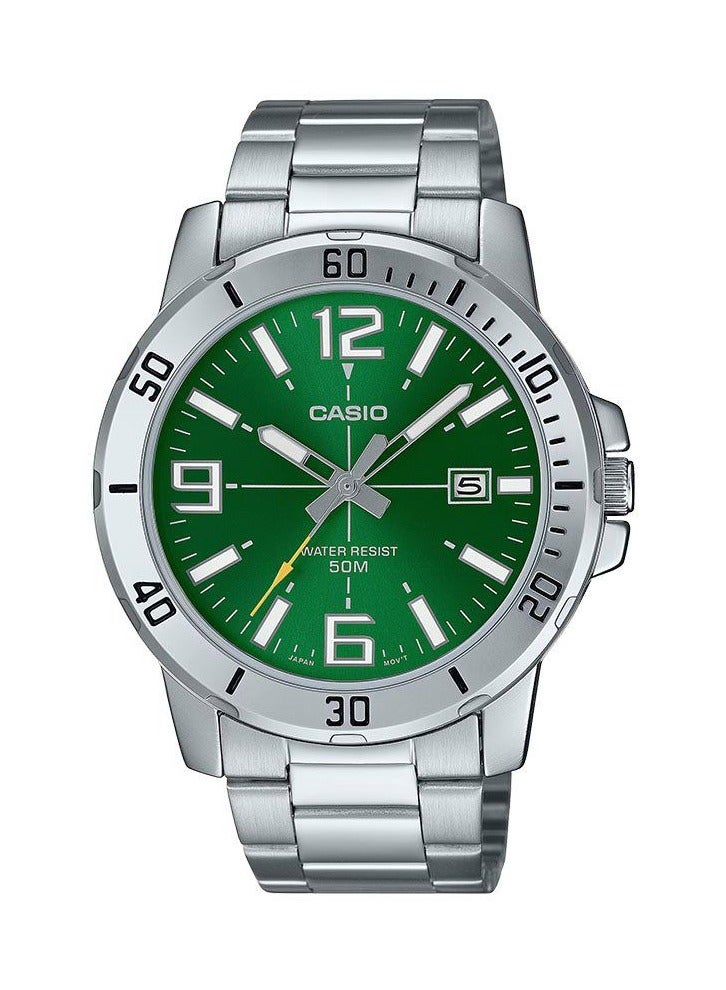 كاسيو ساعة كوارتز أنالوج بمينا خضراء من الفولاذ المقاوم للصدأ للرجال MTP-VD01D-3BV - Image 1