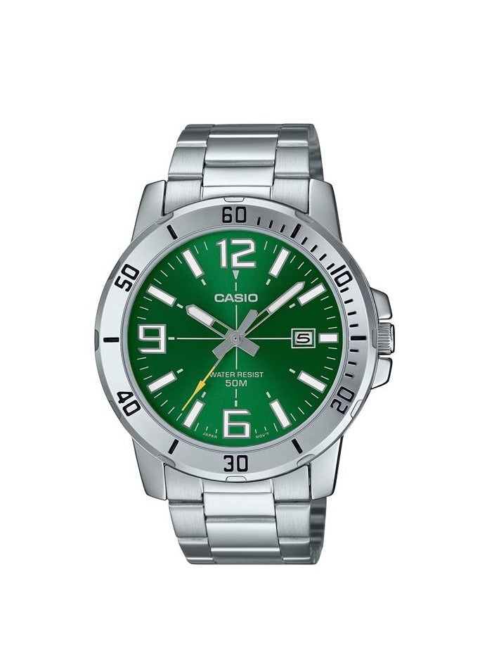 كاسيو ساعة كوارتز أنالوج بمينا خضراء من الفولاذ المقاوم للصدأ للرجال MTP-VD01D-3BV - Image 5