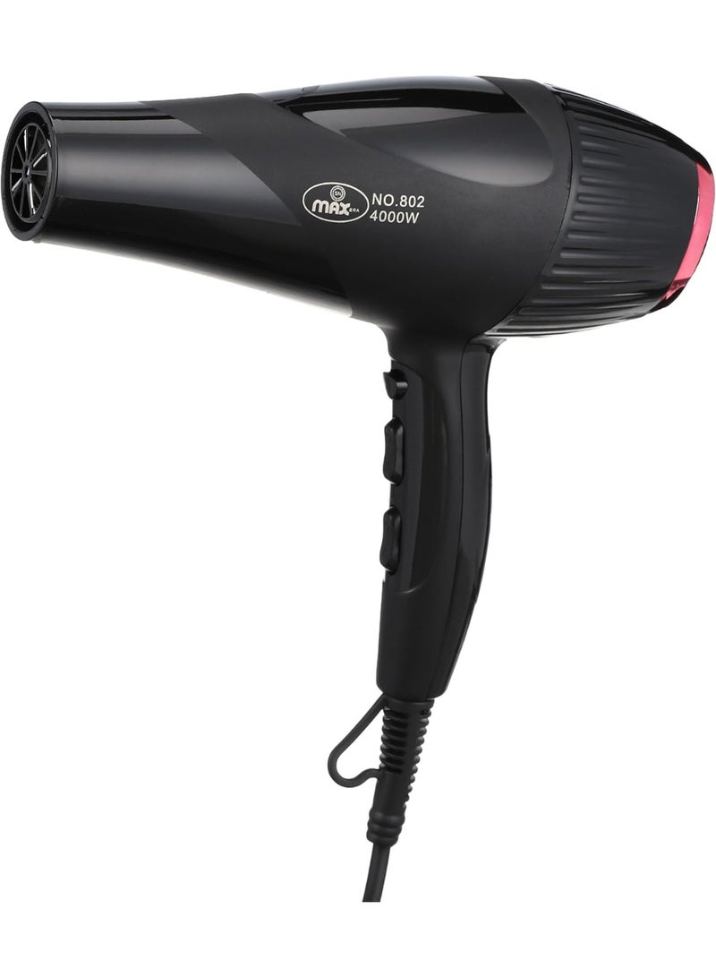 Max Pro Max802 Hair Dryer Model 802, Fast Drying, Low Noise, Hot & Cold Air, 2 Speeds - Image 1