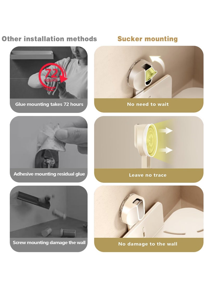 مجموعة مكونة من قطعتين من حامل الدش الزاوي مع كوب شفط ورف دش زاوي بدون حفر ومنظم دش الحمام ورف تخزين لاصق مع قضيب منشفة، عاجي - Image 5
