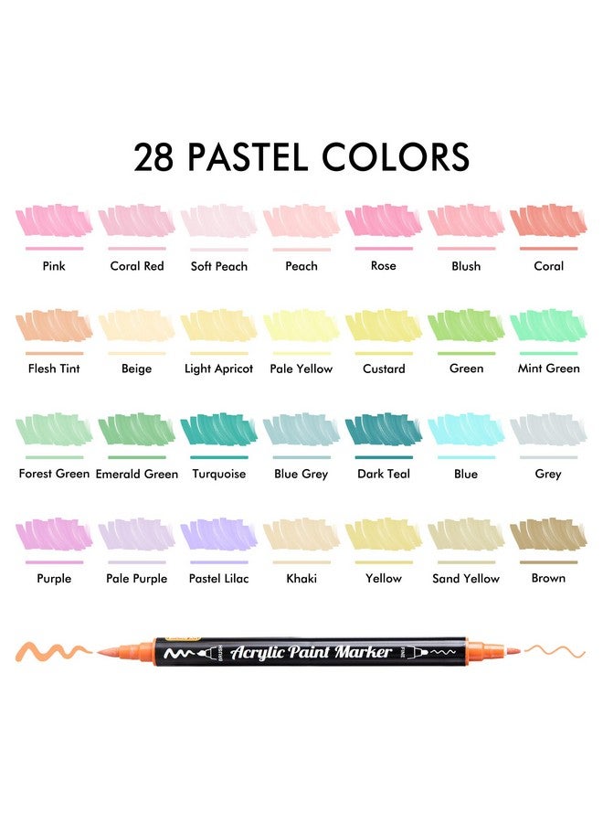 Shuttle Art 28 Pastel Colors Dual Tip Acrylic Paint Markers, Brush Tip and Fine Tip Acrylic Paint Pens for Rock Painting, Ceramic, Wood, Canvas, Plastic, Glass, Stone, Calligraphy, Card Making, DIY Crafts - Image 2