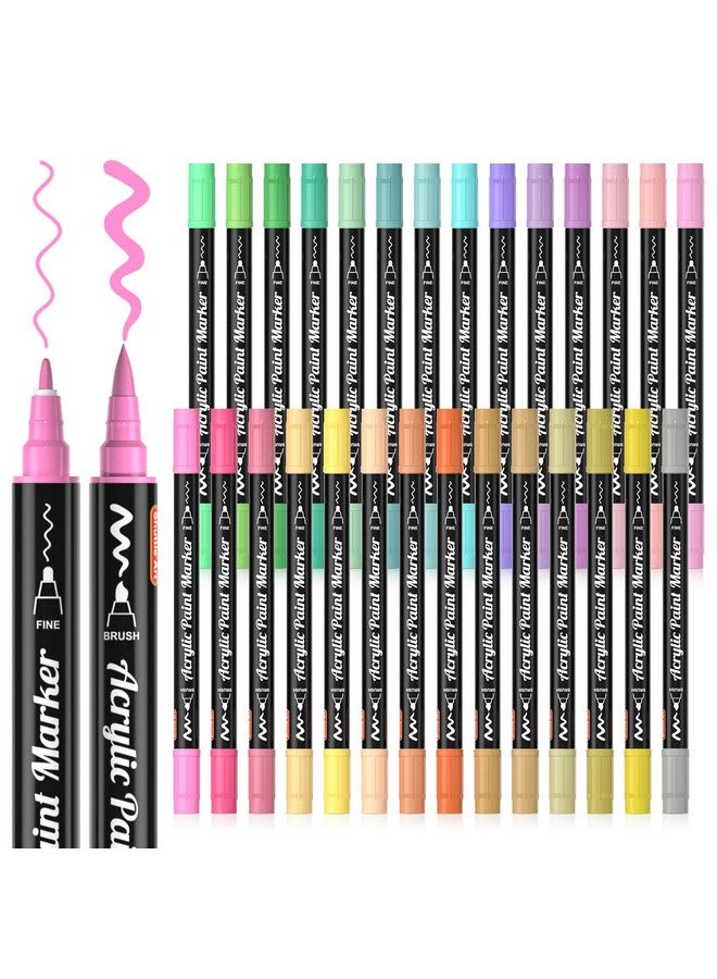 Shuttle Art 28 Pastel Colors Dual Tip Acrylic Paint Markers, Brush Tip and Fine Tip Acrylic Paint Pens for Rock Painting, Ceramic, Wood, Canvas, Plastic, Glass, Stone, Calligraphy, Card Making, DIY Crafts - Image 1