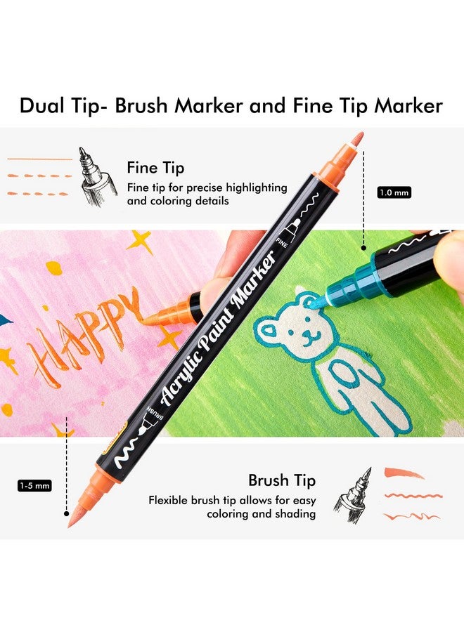Shuttle Art 28 Pastel Colors Dual Tip Acrylic Paint Markers, Brush Tip and Fine Tip Acrylic Paint Pens for Rock Painting, Ceramic, Wood, Canvas, Plastic, Glass, Stone, Calligraphy, Card Making, DIY Crafts - Image 3