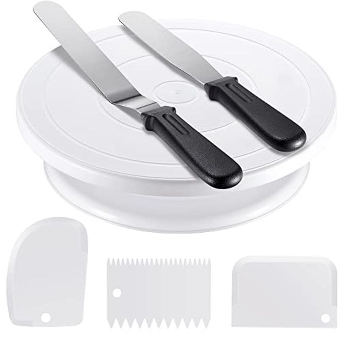 Kootek Cake Decorating Kit Baking Supplies Set Cake Turntable with 2 Frosting Straight Angled Spatula 3 Icing Smoother Scrapers Baking Accessories Tools for Beginners and Pros, White - Image 1