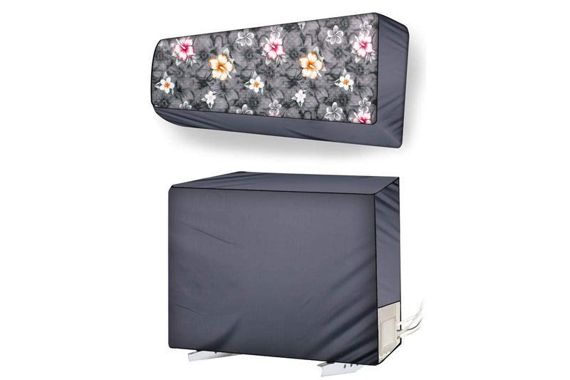 Wings Star Split ac cover for indoor and outdoor unit of 2 ton ac waterproof and dustproof Grey Floral pattern KUM87 - Image 1