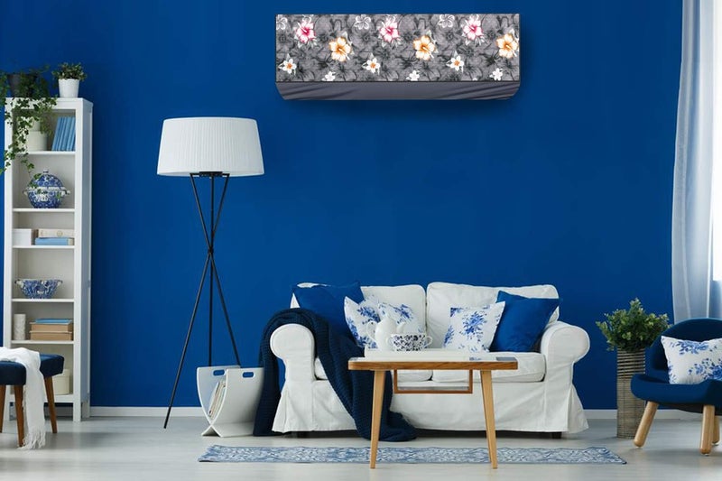 Wings Star Split ac cover for indoor and outdoor unit of 2 ton ac waterproof and dustproof Grey Floral pattern KUM87 - Image 2