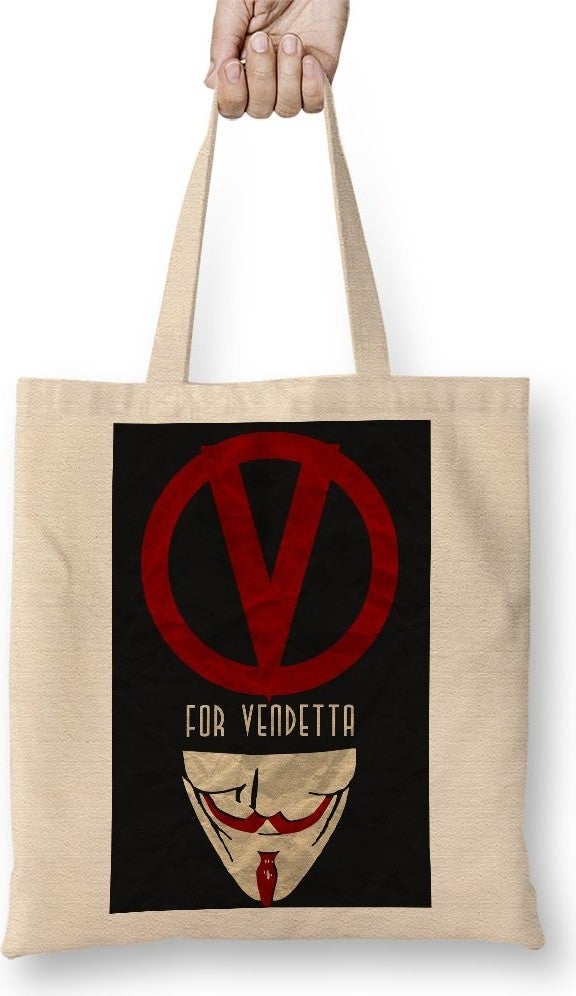 Baskı Dükkanı Print Shop V For Vendetta Poster Cloth Bag Long Handle