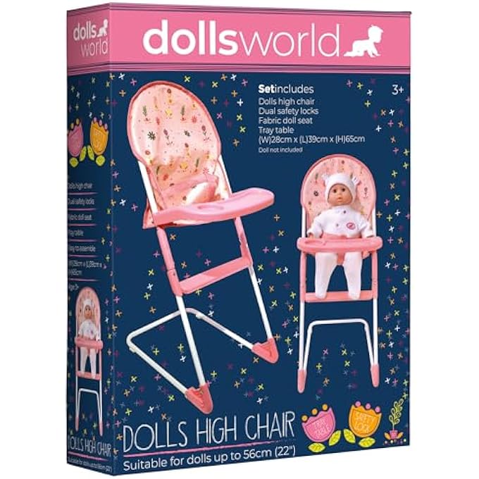 dolls world كرسي عالٍ قابل للطي يصل ارتفاعه إلى 22 بوصة من بيتركين هدية للأطفال فوق 3 سنوات - Image 5