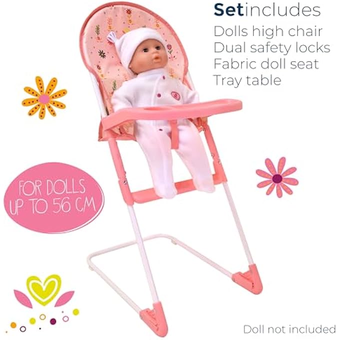 dolls world كرسي عالٍ قابل للطي يصل ارتفاعه إلى 22 بوصة من بيتركين هدية للأطفال فوق 3 سنوات - Image 2