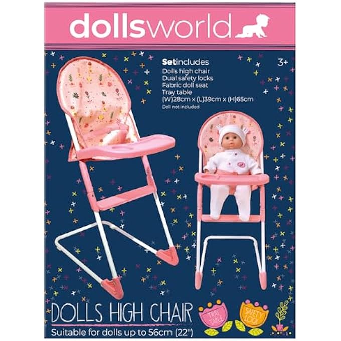 dolls world كرسي عالٍ قابل للطي يصل ارتفاعه إلى 22 بوصة من بيتركين هدية للأطفال فوق 3 سنوات - Image 1