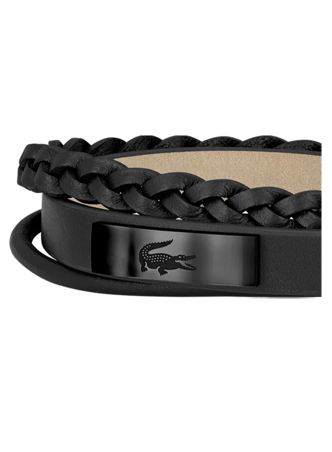 لاكوست Lacoste Men's Black Leather Bracelet - 2040318