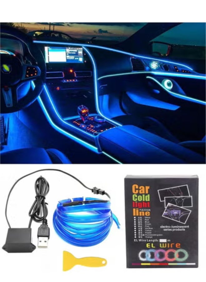 MANBO USB EL Wire Car Interior LED Light, Neon Cold Light Ambient Strip with 6mm Sewing Edge, 5V Flexible EL Wire Kit for Car Trim, Home, Garden Decor (1-5M, Blue) - Image 1