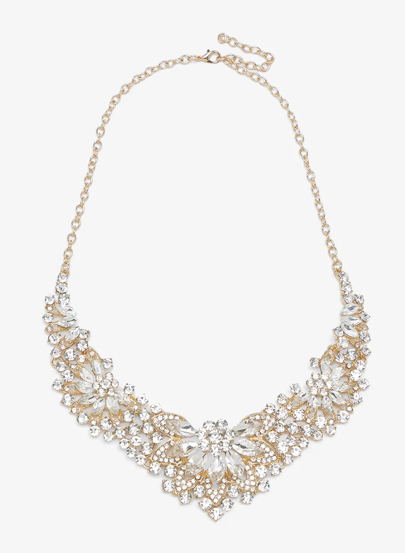 Khizana Gold Diamonte Rhinestone Drop Down Jewelry Set Necklace Earrings