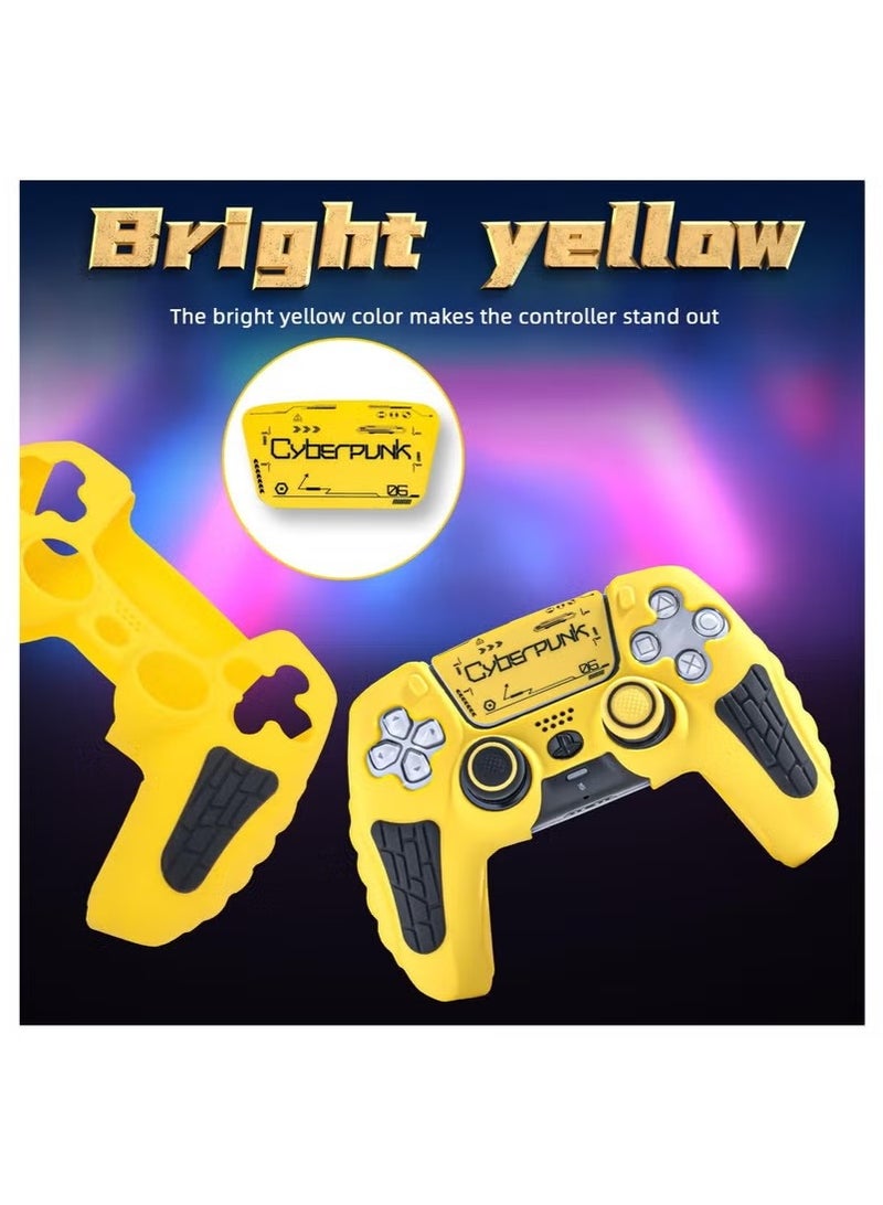 PS5 Controller Cover Case, Anti Slip Silicone Cover, Skin Compatible with Playstation5 Controller with Thumb Grip Caps, Joystick Protectors and Cover Wrap Sticker, Cyberpunk Design, Yellow  - Image 4