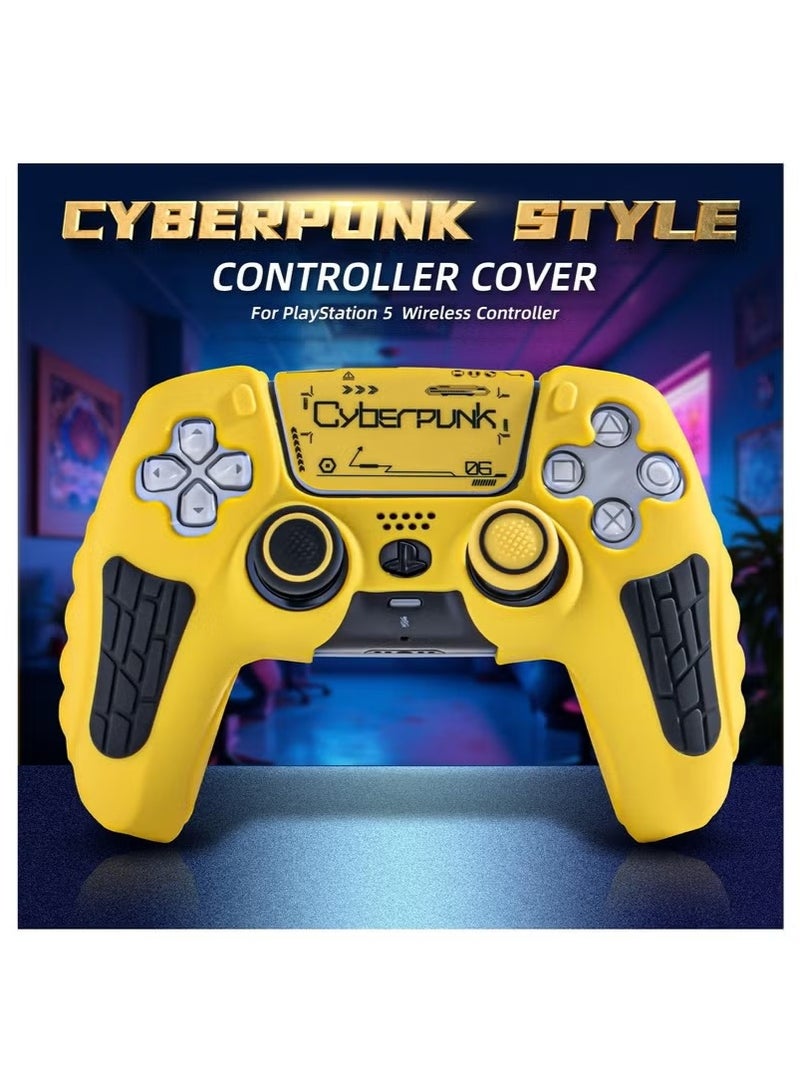 PS5 Controller Cover Case, Anti Slip Silicone Cover, Skin Compatible with Playstation5 Controller with Thumb Grip Caps, Joystick Protectors and Cover Wrap Sticker, Cyberpunk Design, Yellow  - Image 5