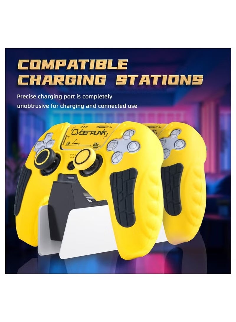 PS5 Controller Cover Case, Anti Slip Silicone Cover, Skin Compatible with Playstation5 Controller with Thumb Grip Caps, Joystick Protectors and Cover Wrap Sticker, Cyberpunk Design, Yellow  - Image 3
