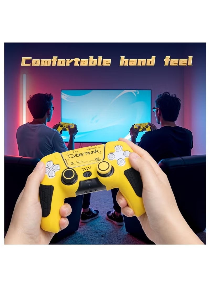 PS5 Controller Cover Case, Anti Slip Silicone Cover, Skin Compatible with Playstation5 Controller with Thumb Grip Caps, Joystick Protectors and Cover Wrap Sticker, Cyberpunk Design, Yellow  - Image 2