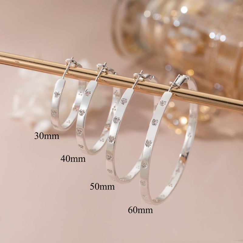 BMMYE Sterling Silver Hoop Earrings for Women Lightweight Gold Hoop Earrings with Heart Cubic Zirconia 50mm Hypoallergenic Hoops - Image 5