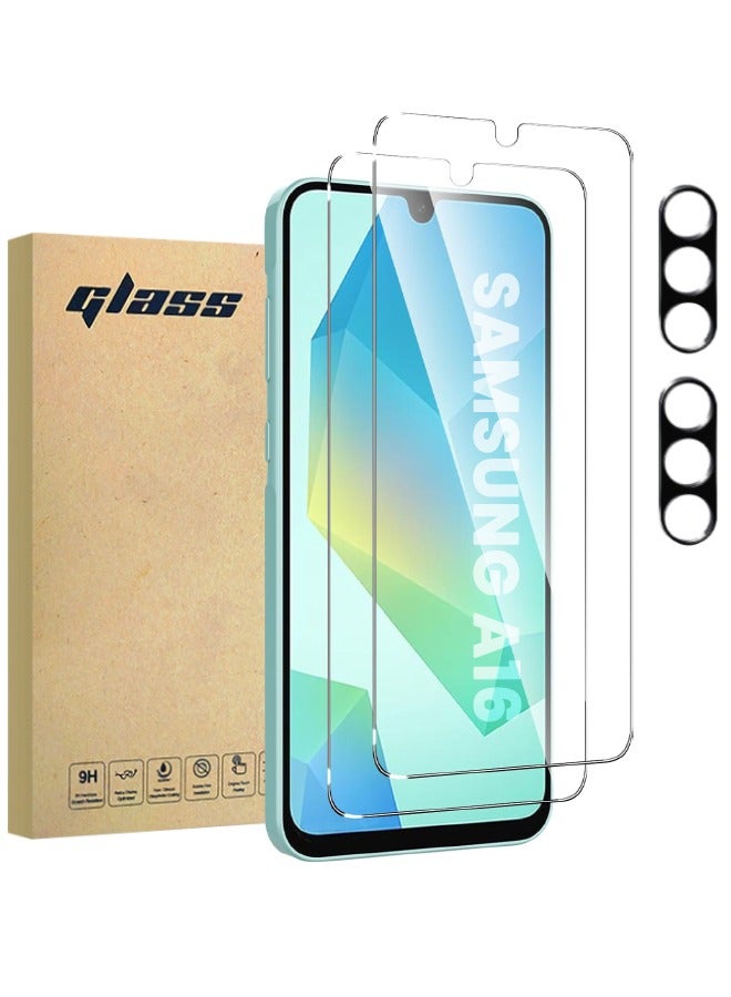 جلاس [عبوتان + 2] واقي شاشة من الزجاج المقوى الشفاف عالي الدقة + واقي عدسة كاميرا أسود لهاتف Samsung Galaxy A16 6.7 بوصة، حساس للمس، صلابة HD 9H مقاومة للخدش، صديق للحافظة (مربع، 2 + 2 قطعة) - Image 1
