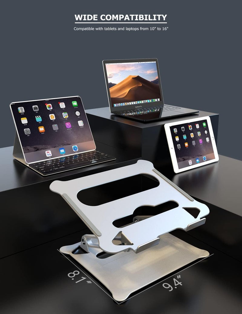 PHOCAR Laptop Stand, Computer Stand for Desk, Laptop Riser Notebook Cooling Stand Aluminum Portable Laptop Holder Compatible for MacBook Air Pro, HP, Lenovo, Surface, Dell, ASUS, Laptops up to 17 Inch - Image 2