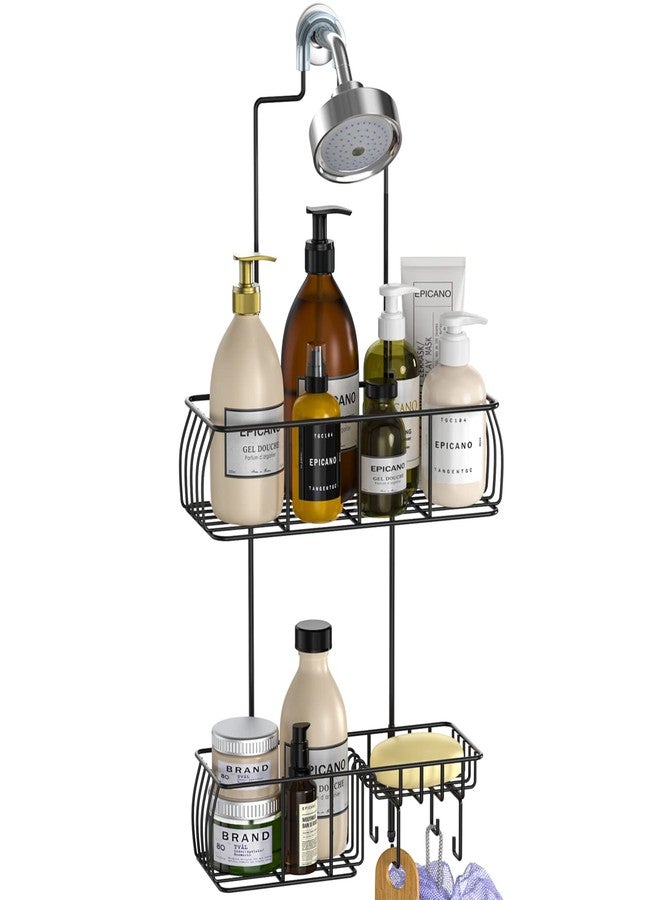 Epicano Shower Caddy Hanging, Anti-Swing Over Head Shower Caddy Rustproof with Hooks for Towels, Sponge and More, Matte Black - Image 1