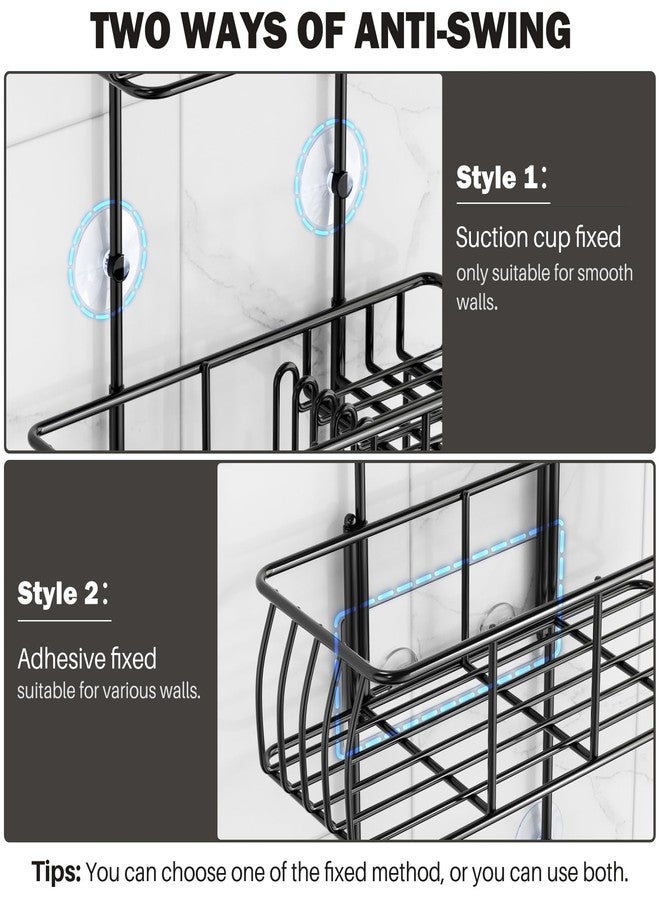 Epicano Shower Caddy Hanging, Anti-Swing Over Head Shower Caddy Rustproof with Hooks for Towels, Sponge and More, Matte Black - Image 5