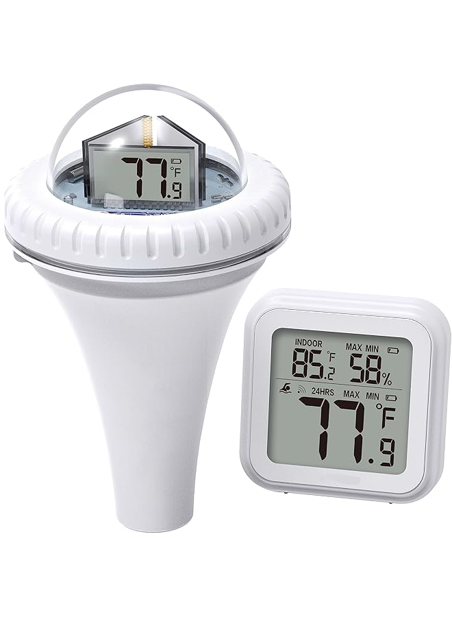 إكسفور مقياس حرارة حمام السباحة، مقياس حرارة رقمي لاسلكي عائم مع جهاز استقبال درجة الحرارة عن بعد لحمامات السباحة الداخلية والخارجية - Image 1