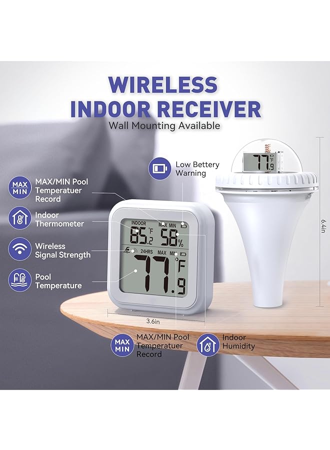 إكسفور مقياس حرارة حمام السباحة، مقياس حرارة رقمي لاسلكي عائم مع جهاز استقبال درجة الحرارة عن بعد لحمامات السباحة الداخلية والخارجية - Image 5