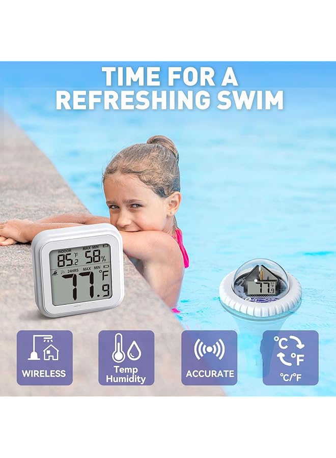 إكسفور مقياس حرارة حمام السباحة، مقياس حرارة رقمي لاسلكي عائم مع جهاز استقبال درجة الحرارة عن بعد لحمامات السباحة الداخلية والخارجية - Image 3