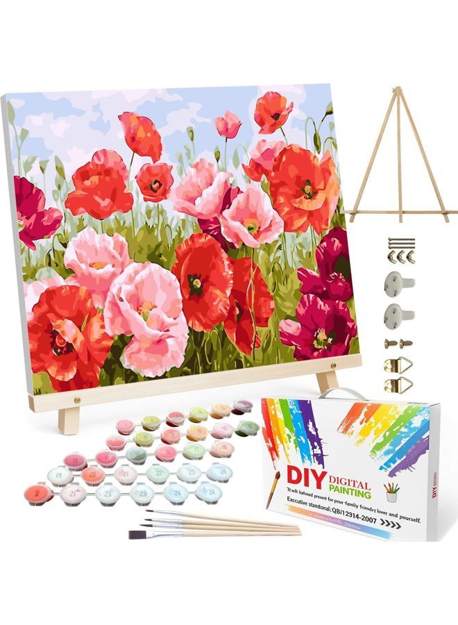 BAISITE Paint by Numbers Kit for Adults Beginners,20" Wx16 L Canvas for Painting Kits for Adults in Colorful Box Poppy Flowers-BSC001-Already Stretched on a Wooden Frame - Image 1