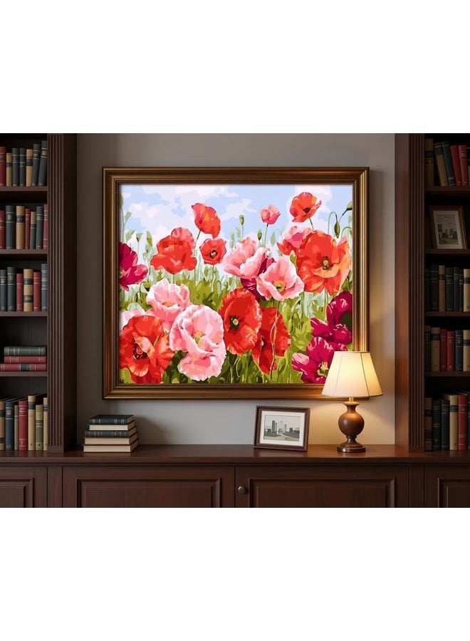 BAISITE Paint by Numbers Kit for Adults Beginners,20" Wx16 L Canvas for Painting Kits for Adults in Colorful Box Poppy Flowers-BSC001-Already Stretched on a Wooden Frame - Image 5