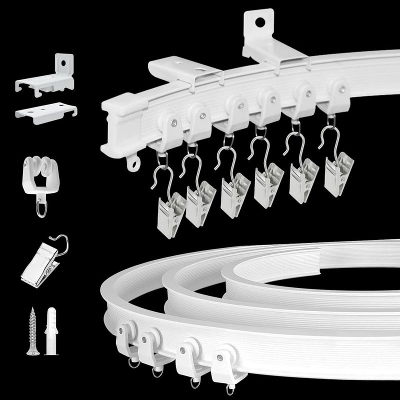 KOLAKO Ceiling Curtain Track Curtain Track Wall Mount Two Ways To Install 16Ft Curtain Rails Room Divider Flexible Sliding Curved Curtain Track System for Rv Shower Curtain Rods