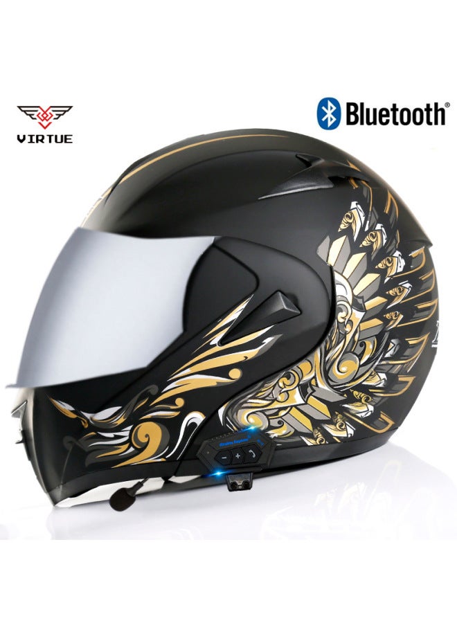 Men's Bluetooth Open Face Motorcycle Helmet – Sub-black Wings Silver-plated Mirror
