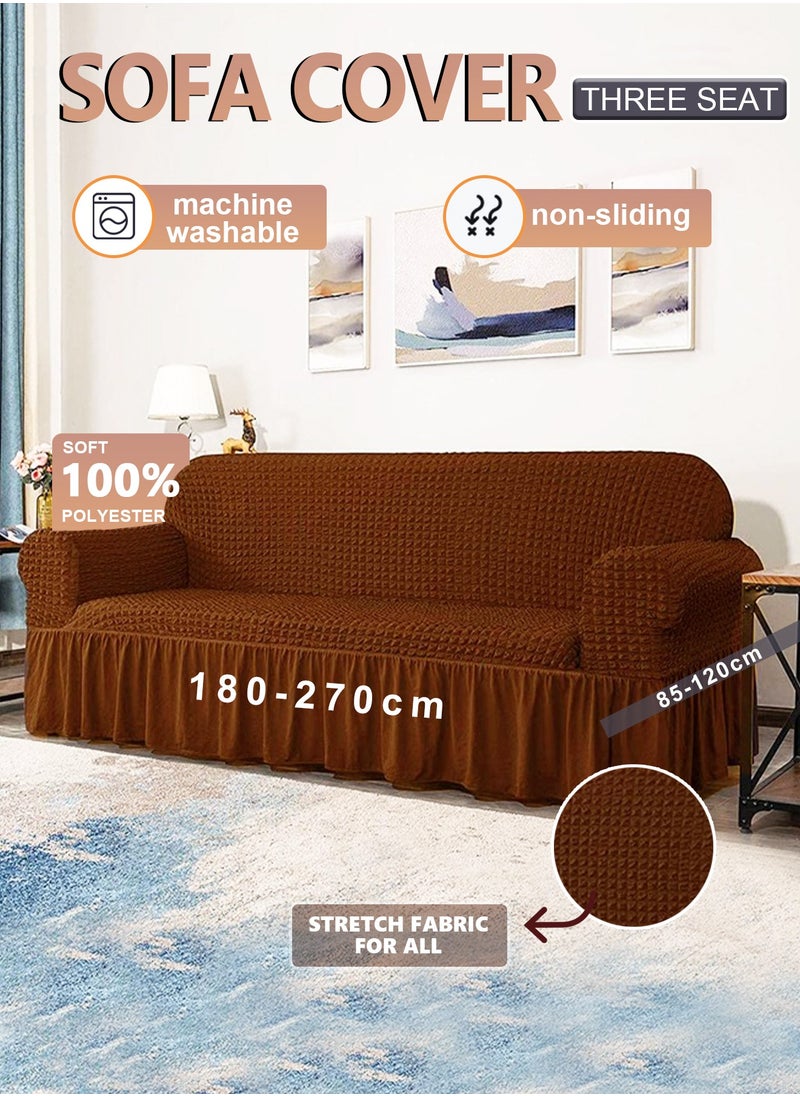 Arabest - sofa cover 3 seater Super Stretchable Wrinkle-free Full Coverage Couch Slipcover Exquisitely Detailed Slip Flexible Resistant Jacquard Sofa Cover Brown 140-280cm - Image 1