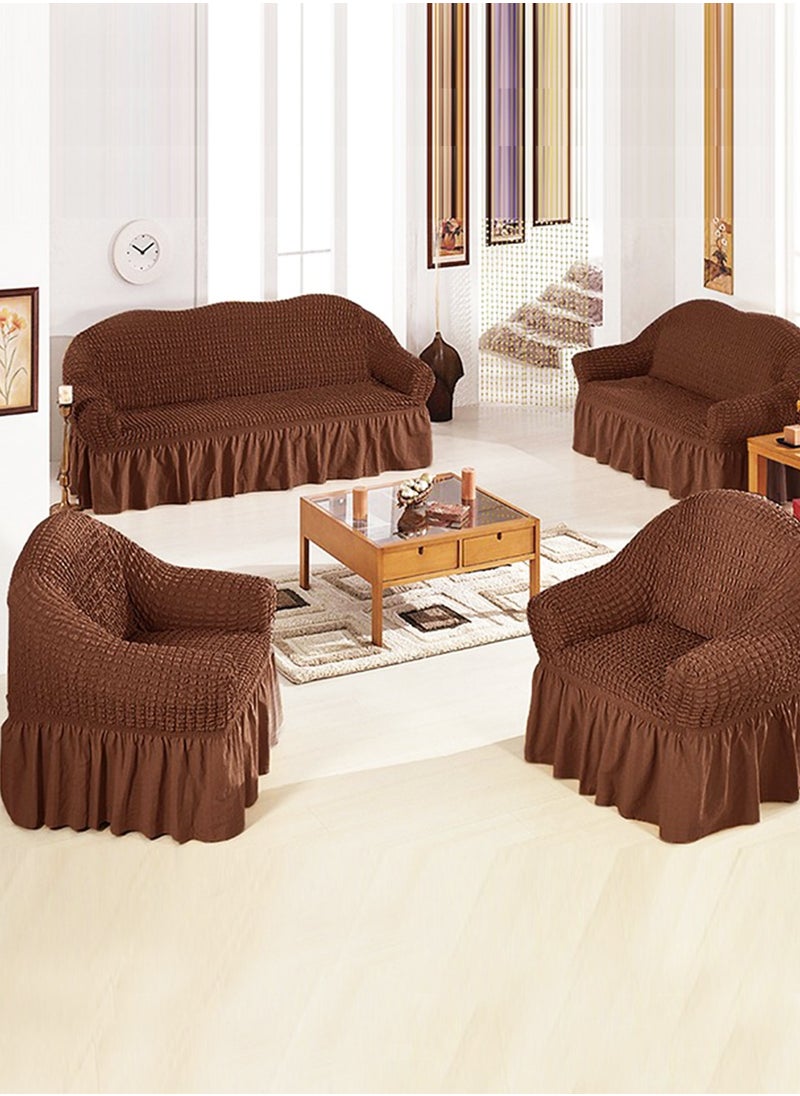 Arabest - sofa cover 3 seater Super Stretchable Wrinkle-free Full Coverage Couch Slipcover Exquisitely Detailed Slip Flexible Resistant Jacquard Sofa Cover Brown 140-280cm - Image 1