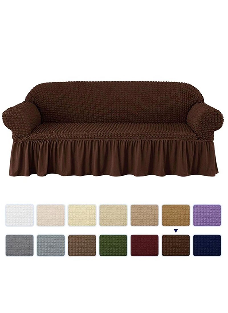 Arabest - sofa cover 3 seater Super Stretchable Wrinkle-free Full Coverage Couch Slipcover Exquisitely Detailed Slip Flexible Resistant Jacquard Sofa Cover Brown 140-280cm - Image 1