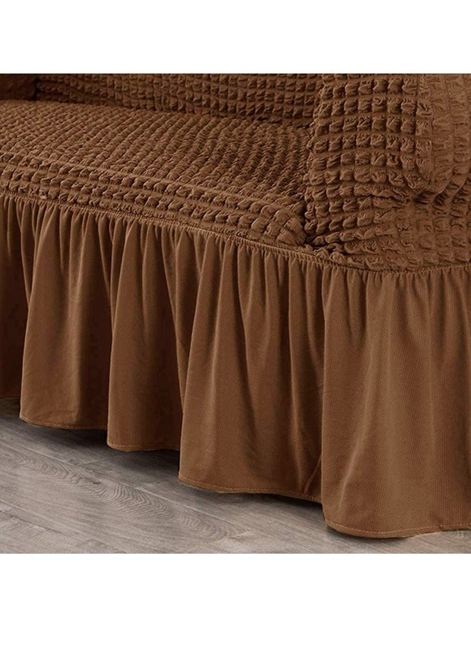 Arabest - sofa cover 3 seater Super Stretchable Wrinkle-free Full Coverage Couch Slipcover Exquisitely Detailed Slip Flexible Resistant Jacquard Sofa Cover Brown 140-280cm - Image 1