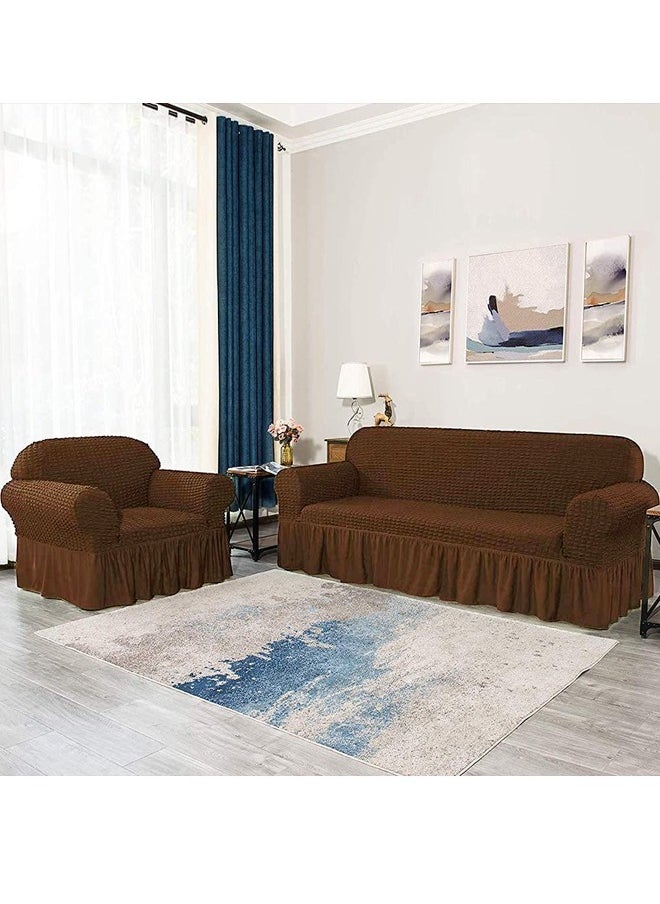 Arabest - sofa cover 3 seater Super Stretchable Wrinkle-free Full Coverage Couch Slipcover Exquisitely Detailed Slip Flexible Resistant Jacquard Sofa Cover Brown 140-280cm - Image 1