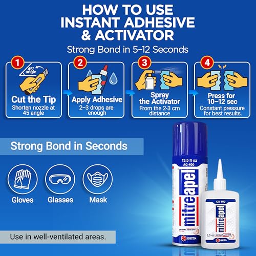 MITREAPEL CA Glue with Activator Kit 2x3.5oz-2x13.5fl oz Instant Bond Professional Cyanoacrylate Adhesive and Super Glue Accelerator for Woodworking with Extra Caps&Microtips,DIY&Craft, Plastic,Repair - Image 5